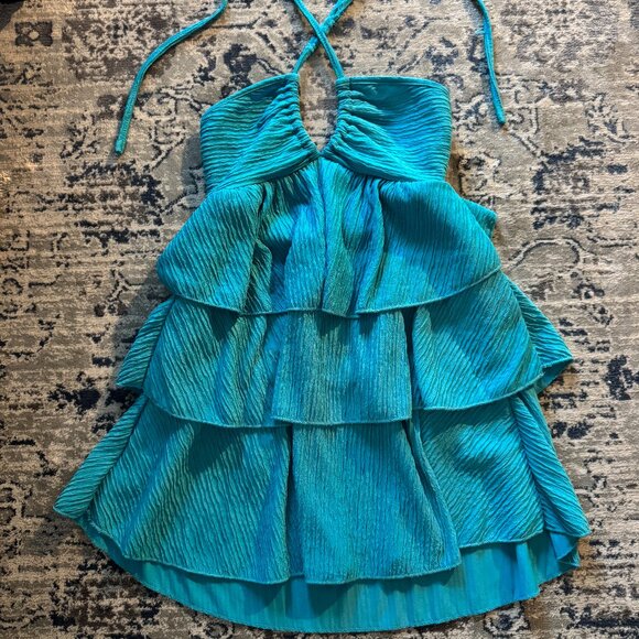 Teal Tiered Ruffle Halter Mini Dress | Party / Cocktail | Size XS - Picture 1 of 1